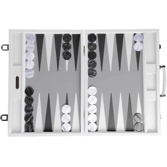 Exclusive backgammon set "Baptiste" made of leather, white